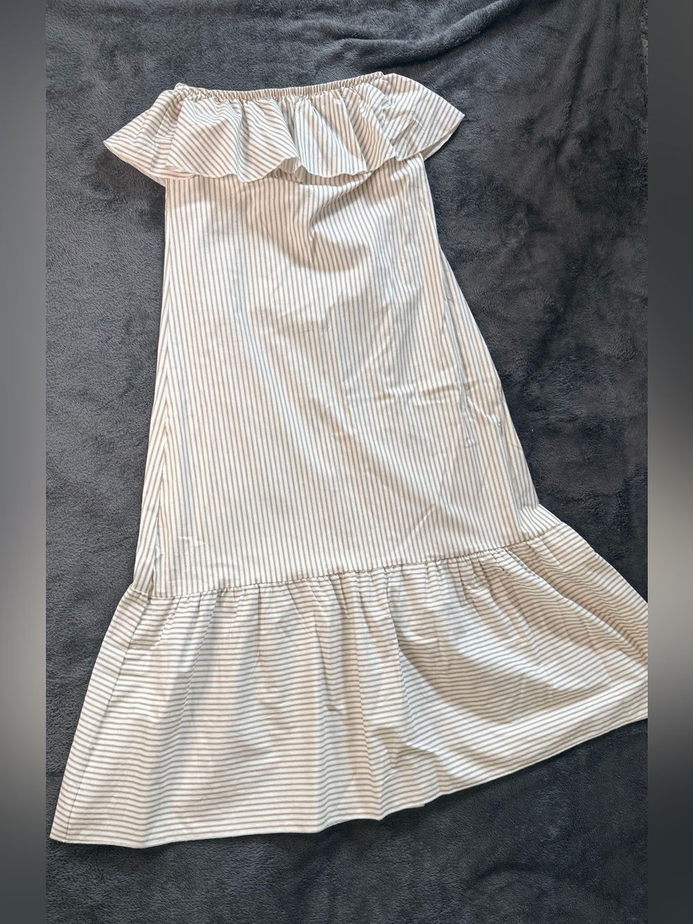 New! Striped Ruffle Hem Women's dress - Cream/brown